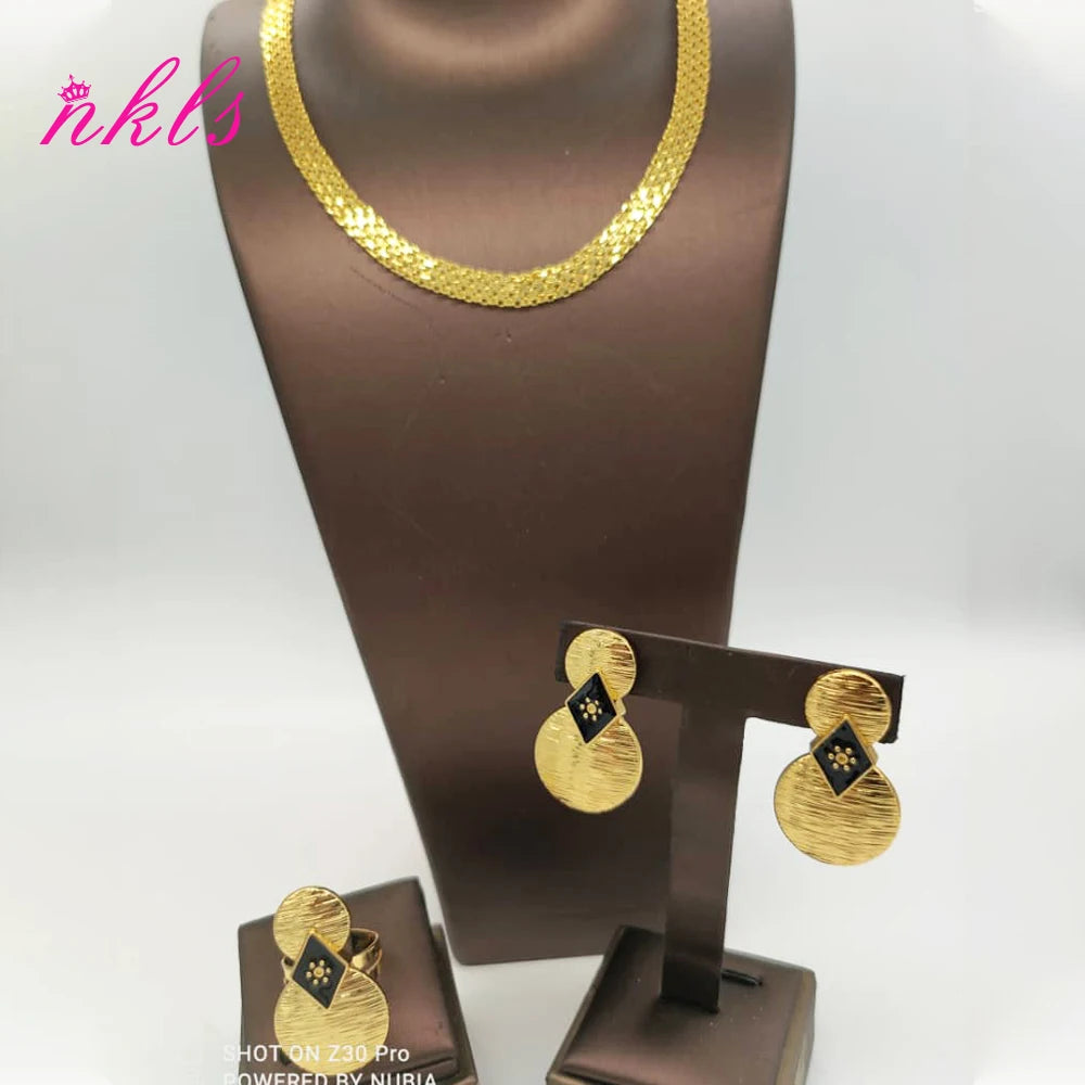 Classic African Jewelry Set – Gold Tone Chain, Earrings & Ring for Special Occasions
