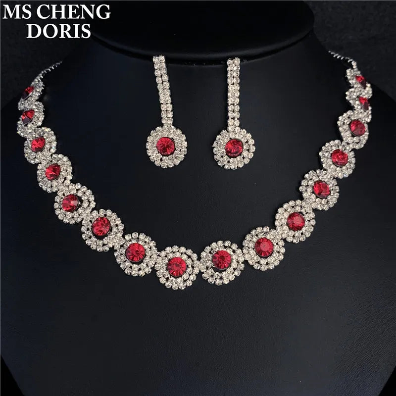 Blue Rhinestone Choker Jewelry Set – Luxury Bridal Necklace & Earrings