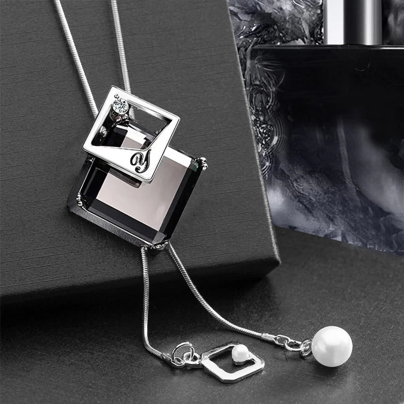 Geometric Crystal Statement Necklace – Long Pendant for Women
