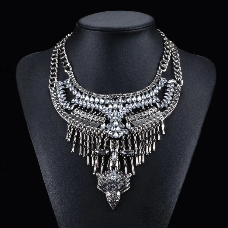 Silver Ethnic Coin Necklace – Boho Maxi Collar Jewelry for Women
