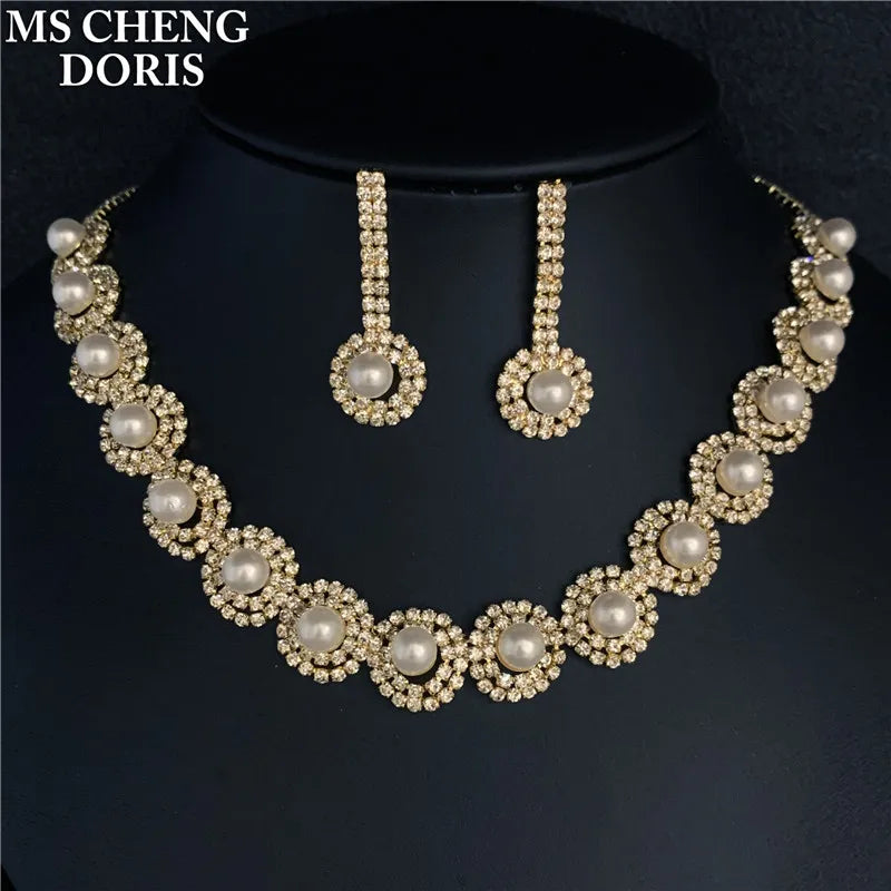 Blue Rhinestone Choker Jewelry Set – Luxury Bridal Necklace & Earrings