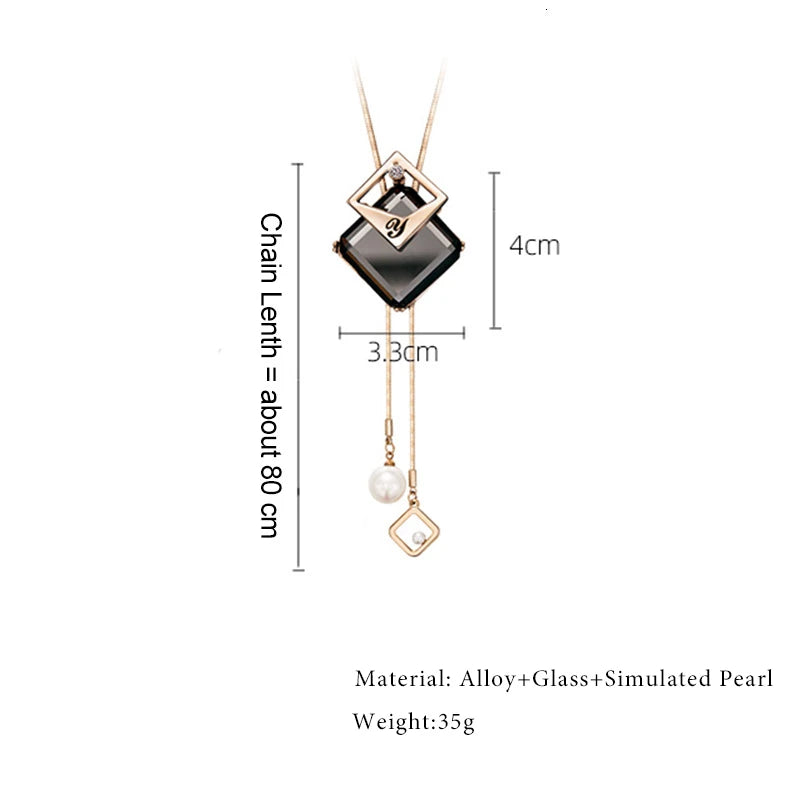 Geometric Crystal Statement Necklace – Long Pendant for Women