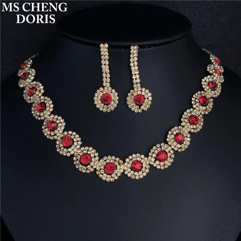 Blue Rhinestone Choker Jewelry Set – Luxury Bridal Necklace & Earrings