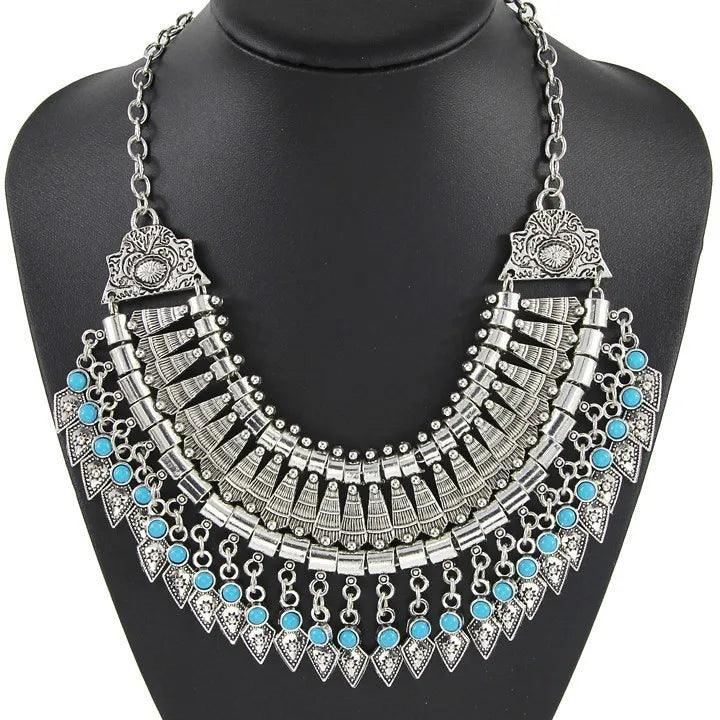 Silver Ethnic Coin Necklace – Boho Maxi Collar Jewelry for Women