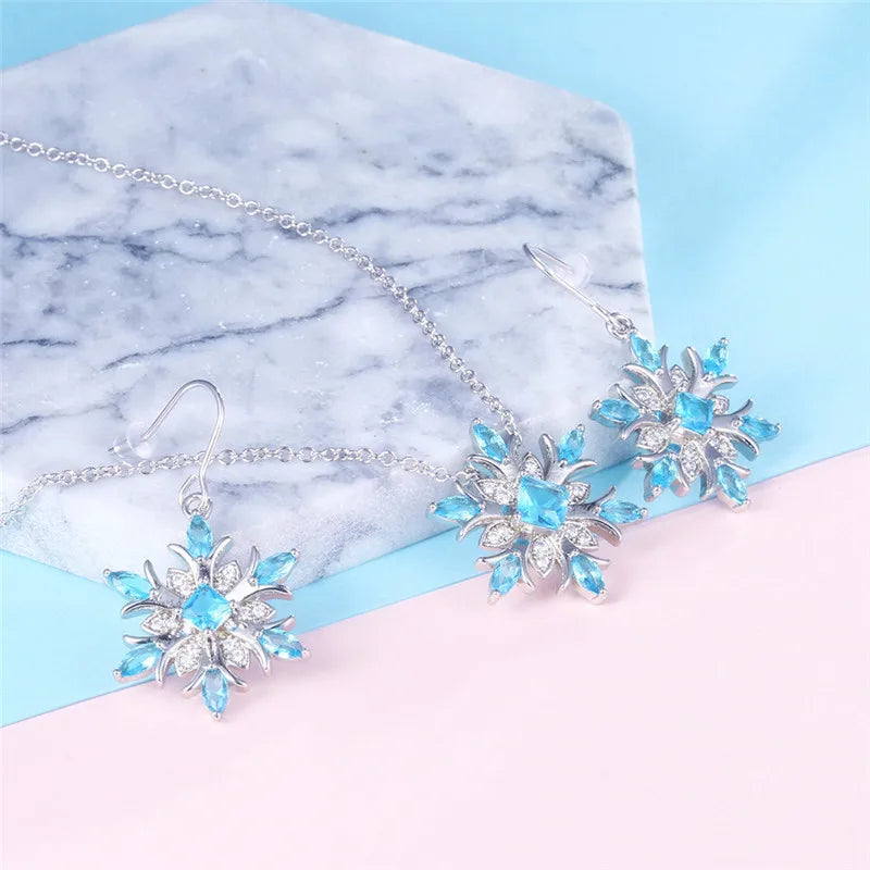 Aquamarine Snowflake Earrings | Fashion Jewelry for Women