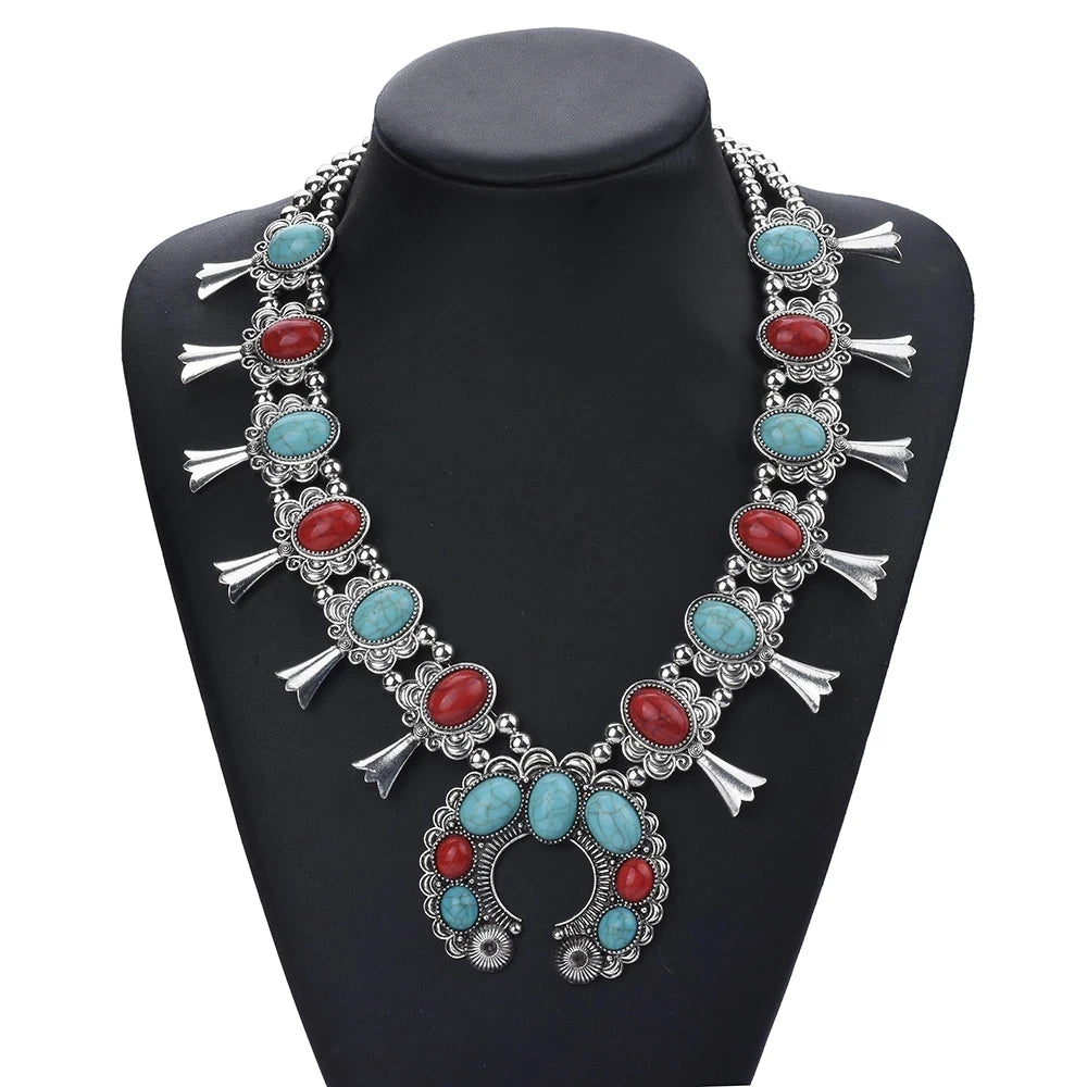 Silver Ethnic Coin Necklace – Boho Maxi Collar Jewelry for Women