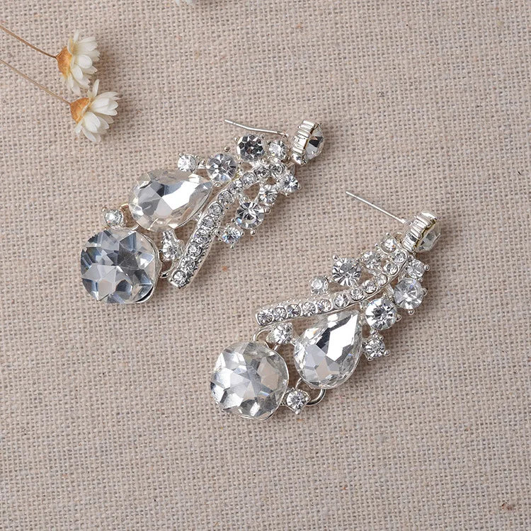 Luxury Rhinestone Wedding Jewelry Sets Earrings Geometric Crystal Statement Necklace Set for Bride African Bridal Jewelry Sets