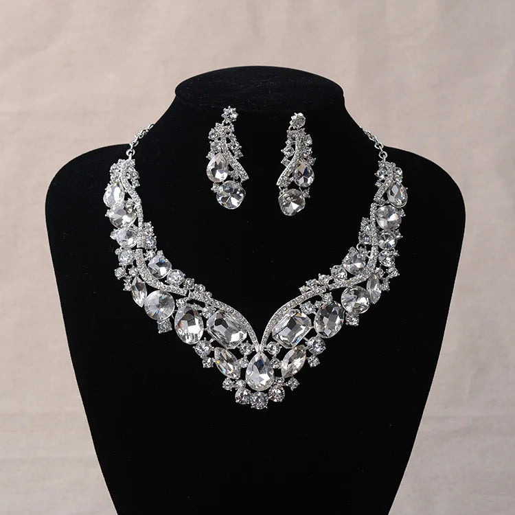 Luxury Rhinestone Bridal Jewelry Set – Statement Necklace & Earrings