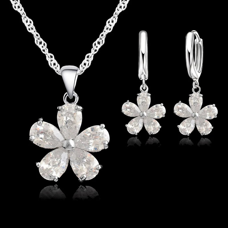 Sterling Silver CZ Jewelry Set – Elegant Necklace & Earrings for Brides