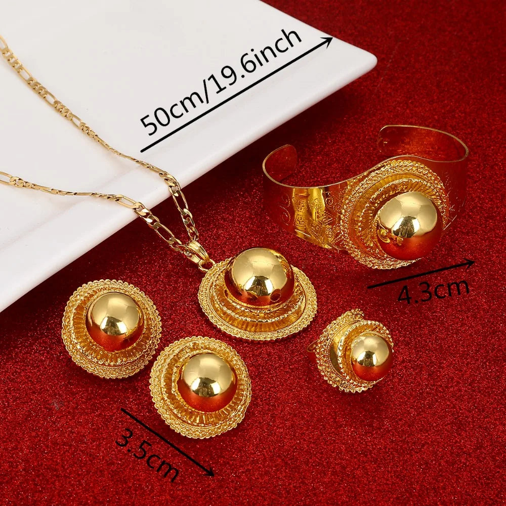 Gold Ethiopian Bridal Jewelry Set – Necklace, Earrings, Bracelet & Ring