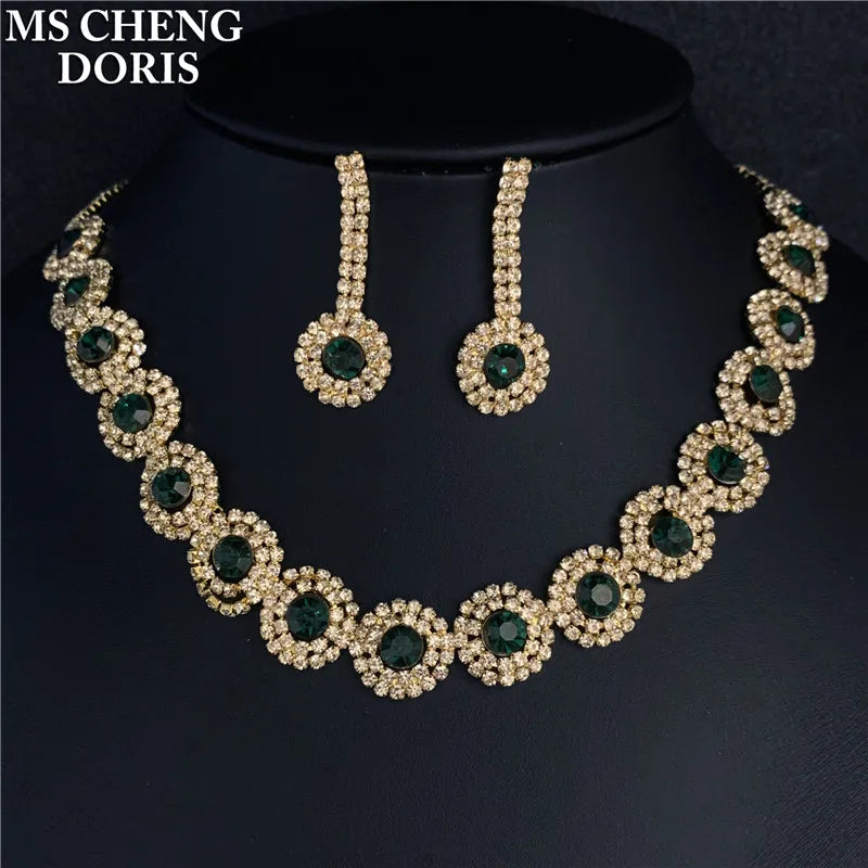 Blue Rhinestone Choker Jewelry Set – Luxury Bridal Necklace & Earrings