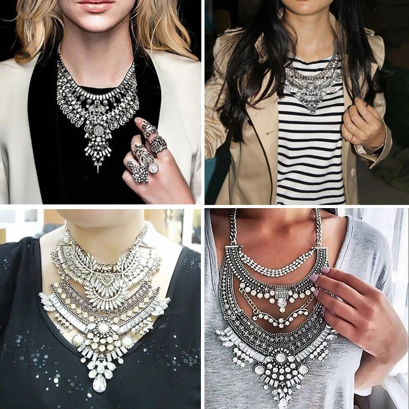 Silver Ethnic Coin Necklace – Boho Maxi Collar Jewelry for Women