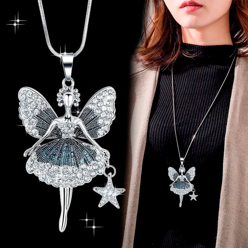 Geometric Crystal Statement Necklace – Long Pendant for Women