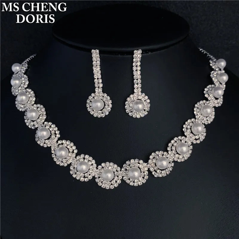 Blue Rhinestone Choker Jewelry Set – Luxury Bridal Necklace & Earrings