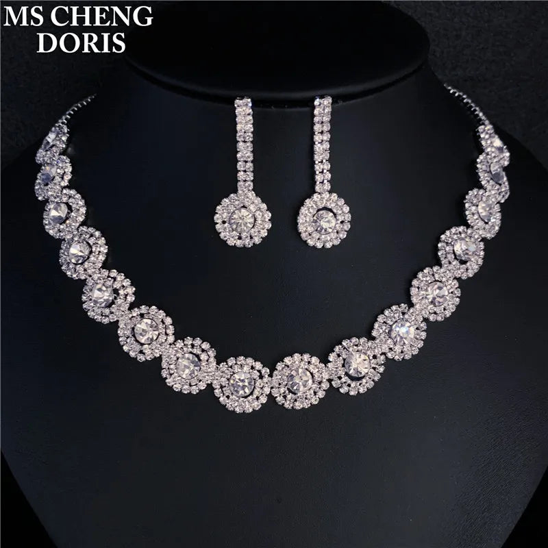 Blue Rhinestone Choker Jewelry Set – Luxury Bridal Necklace & Earrings