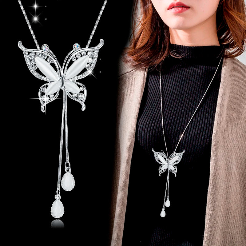 Geometric Crystal Statement Necklace – Long Pendant for Women