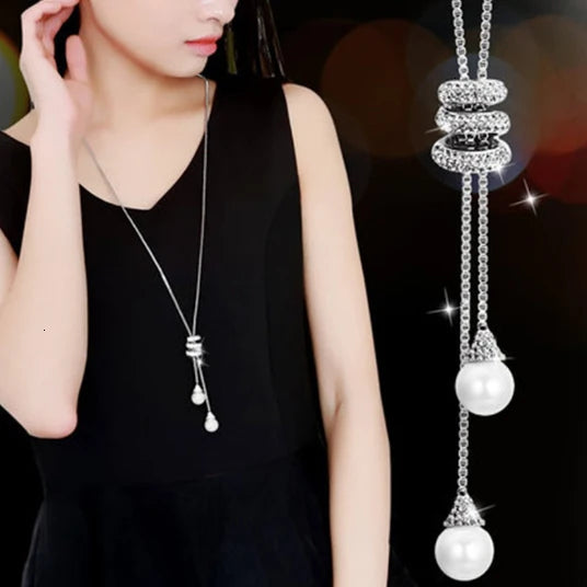 Geometric Crystal Statement Necklace – Long Pendant for Women