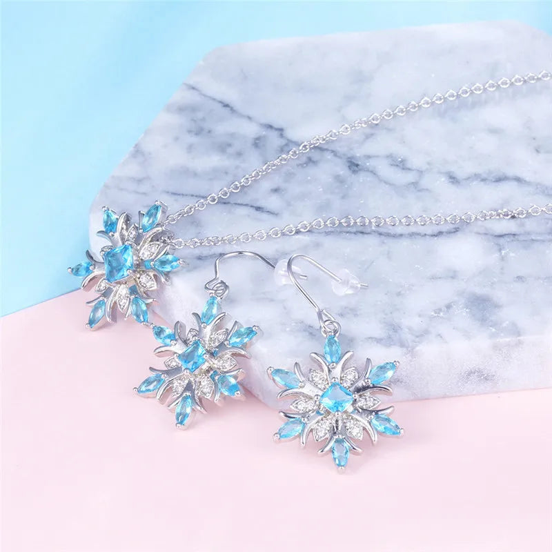 Aquamarine Snowflake Earrings | Fashion Jewelry for Women