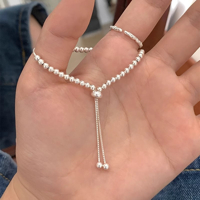 Elegant 925 Sterling Silver Beaded Bracelet | Unisex Adjustable Jewelry