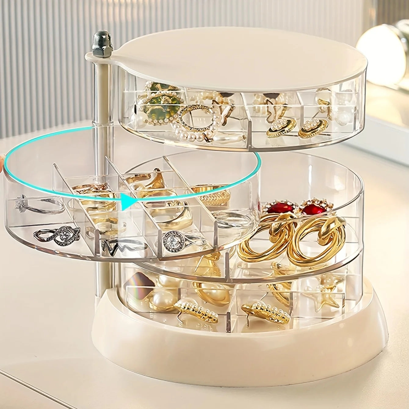 Transparent Rotating Jewelry Box | Multi-Layer Storage for Earrings & Necklaces
