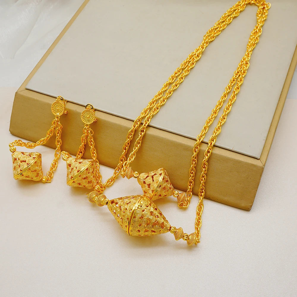 Luxury Dubai Bridal Jewelry Set – Gold Color Necklace & Earrings for Weddings 2025