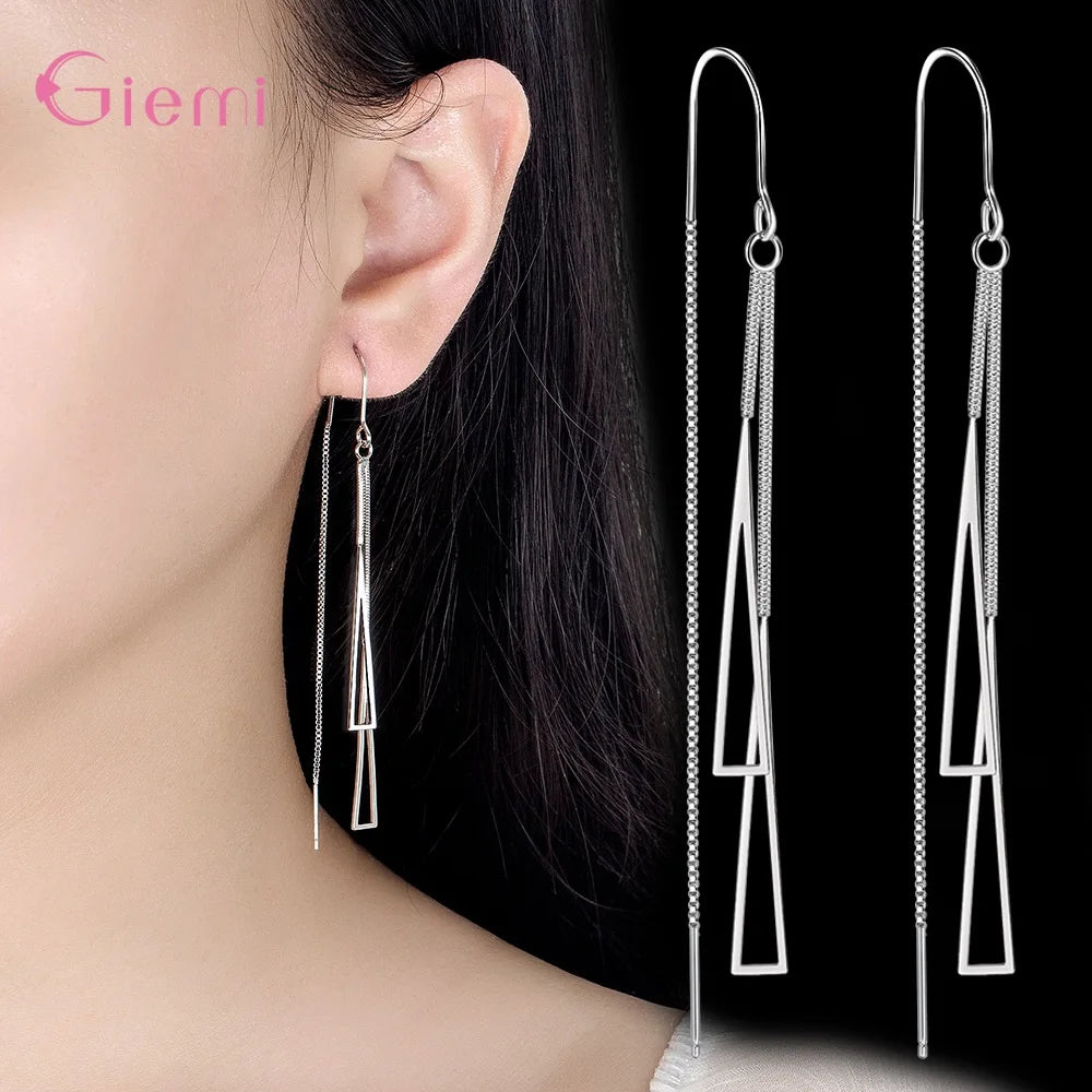 925 Silver Drop Earrings | Simple Chain Tassel Fashion Jewelry