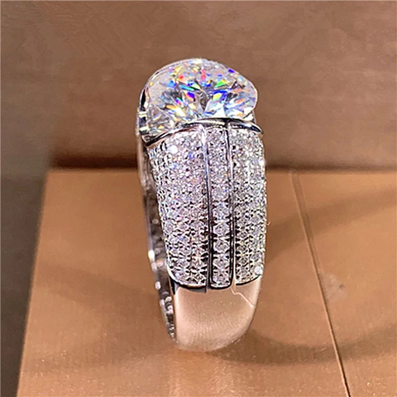Women’s White Zircon Ring | Bright Silver Wedding & Party Jewelry