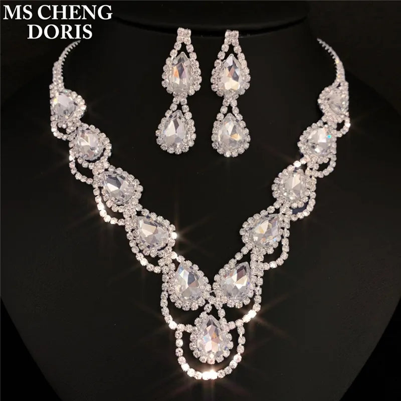 Blue Rhinestone Choker Jewelry Set – Luxury Bridal Necklace & Earrings