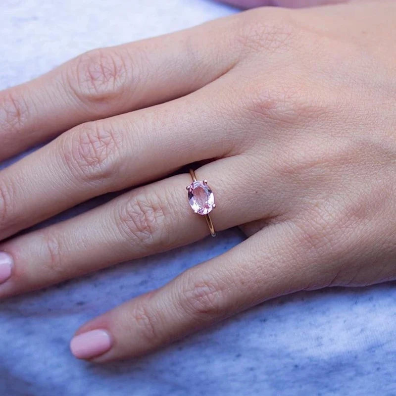 Light Gold Zircon Ring | Simple Oval Wedding & Friendship Jewelry