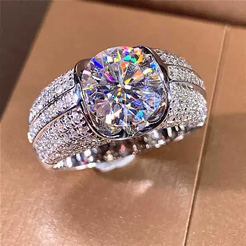 Women’s White Zircon Ring | Bright Silver Wedding & Party Jewelry