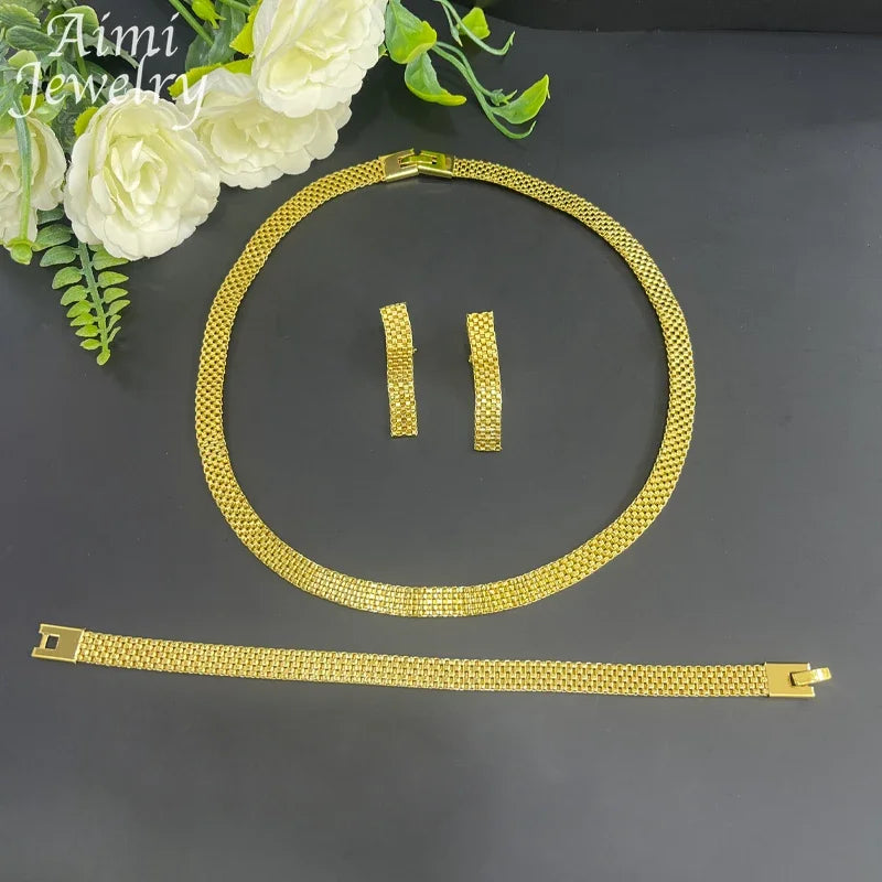 Italian Jewelry Set – 18K Gold Plated Necklace, Earrings & Bracelet