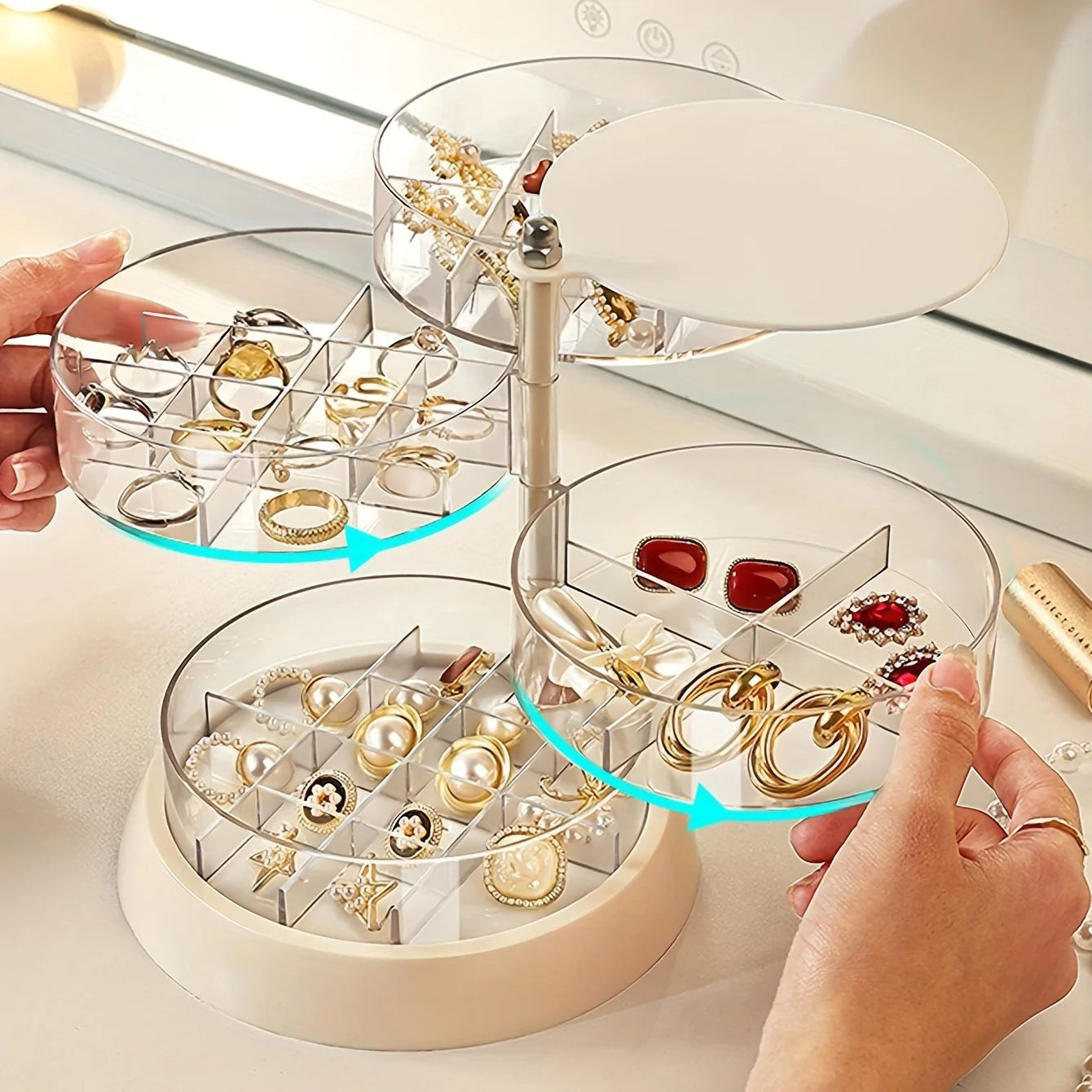 Transparent Rotating Jewelry Box | Multi-Layer Storage for Earrings & Necklaces