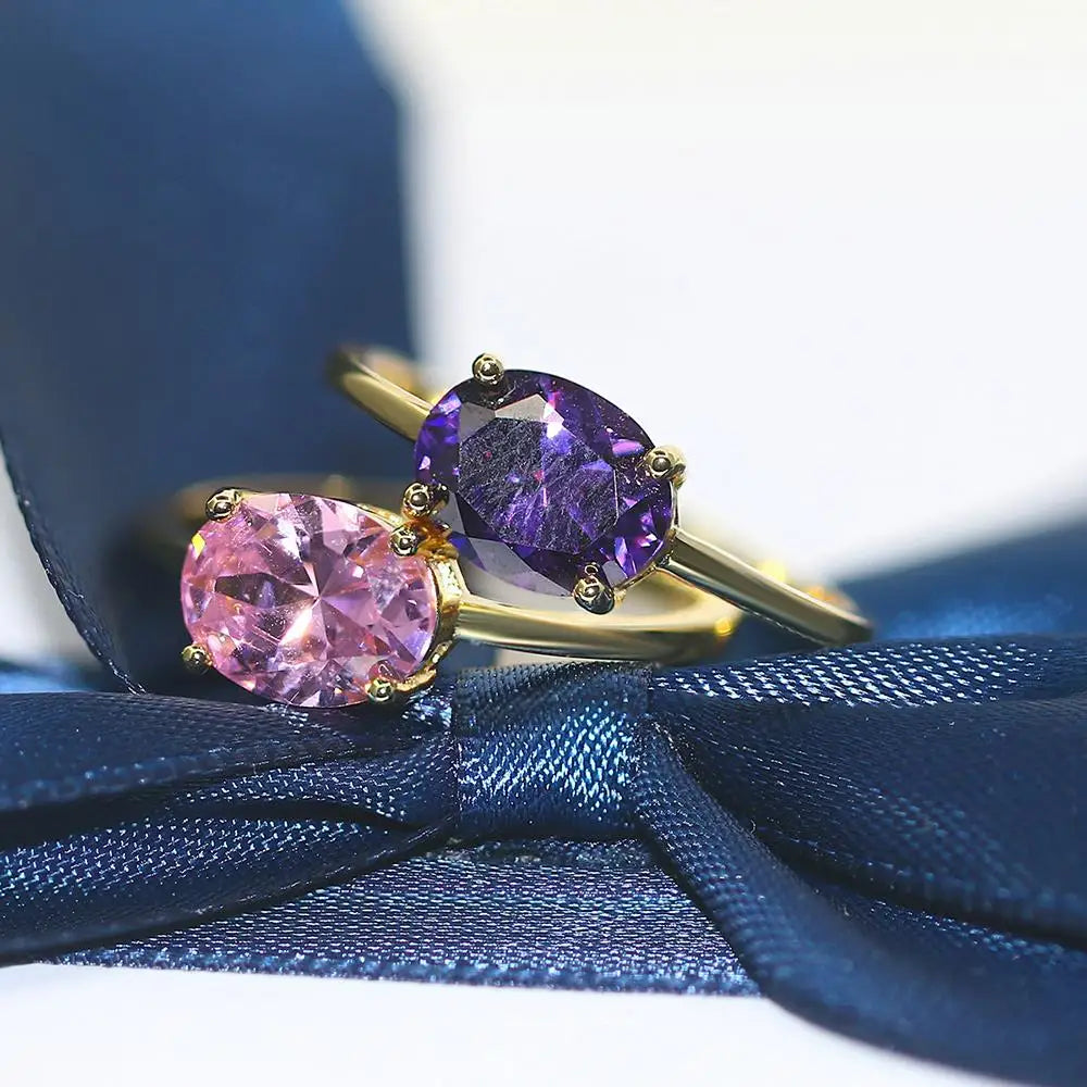 Light Gold Zircon Ring | Simple Oval Wedding & Friendship Jewelry