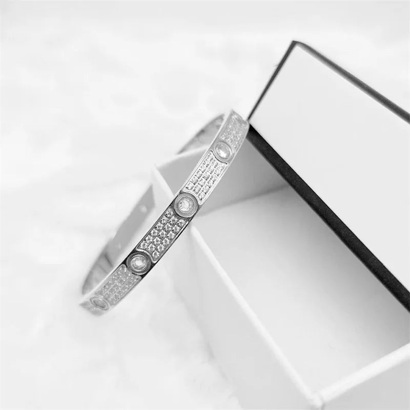 18K Gold Plated Bracelet Ring – 3-Row Zircon Encrusted Bangle