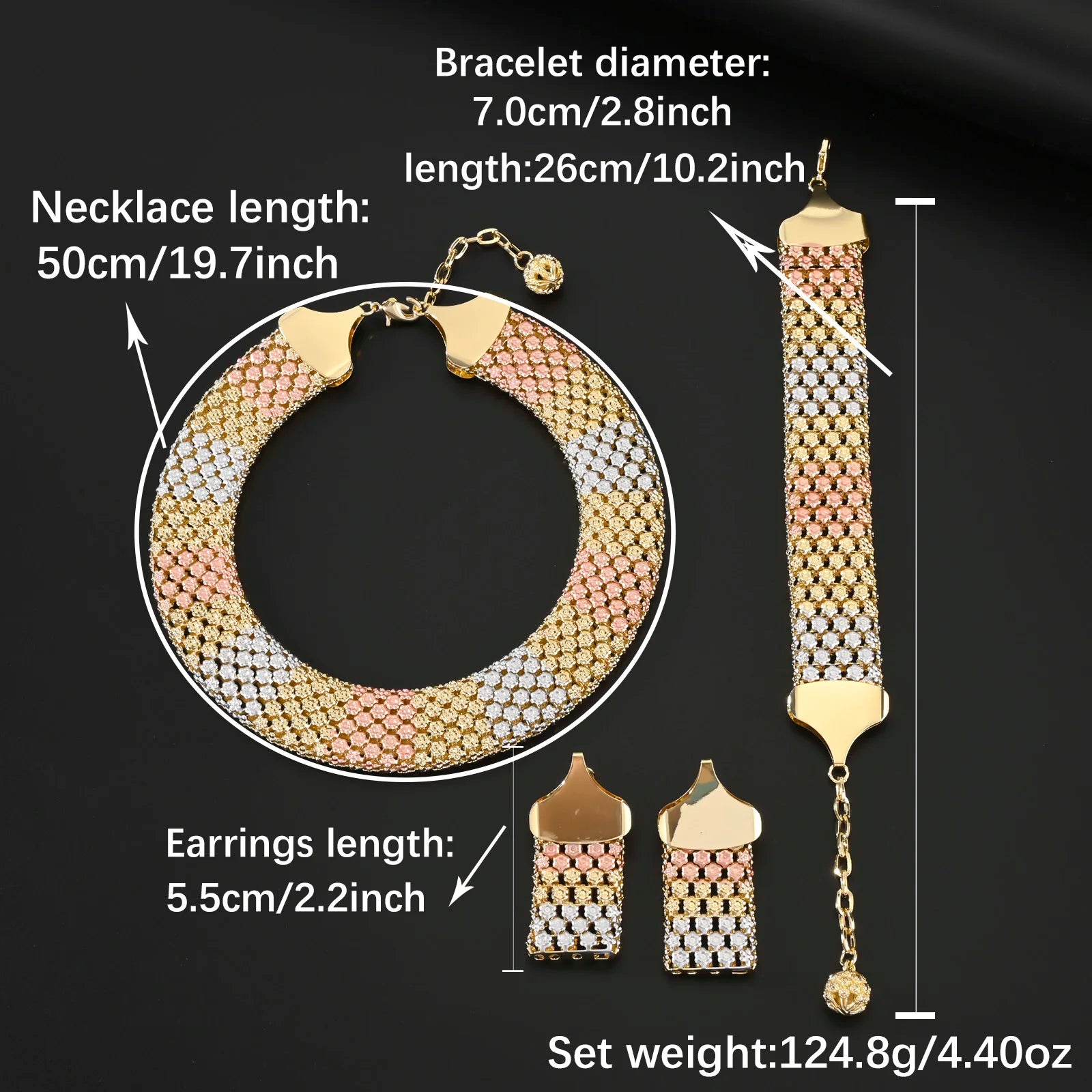 Dubai Jewelry Set – Elegant Bridal Necklace, Bracelet & Earrings