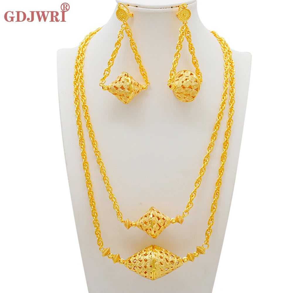 Luxury Dubai Bridal Jewelry Set – Gold Color Necklace & Earrings for Weddings 2025
