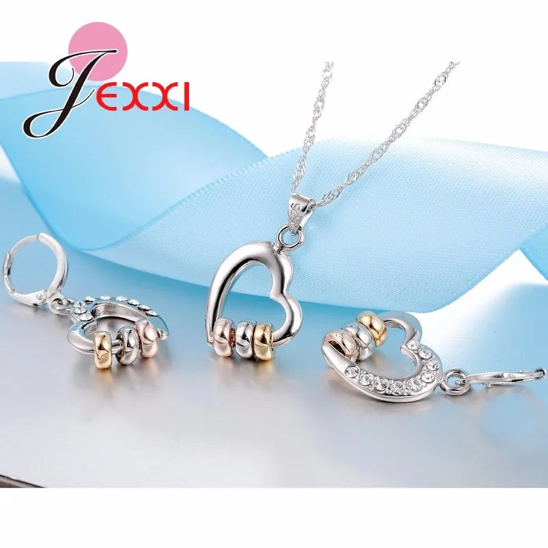 Crystal Heart Jewelry Set – CZ Rhinestone Necklace & Earrings for Women
