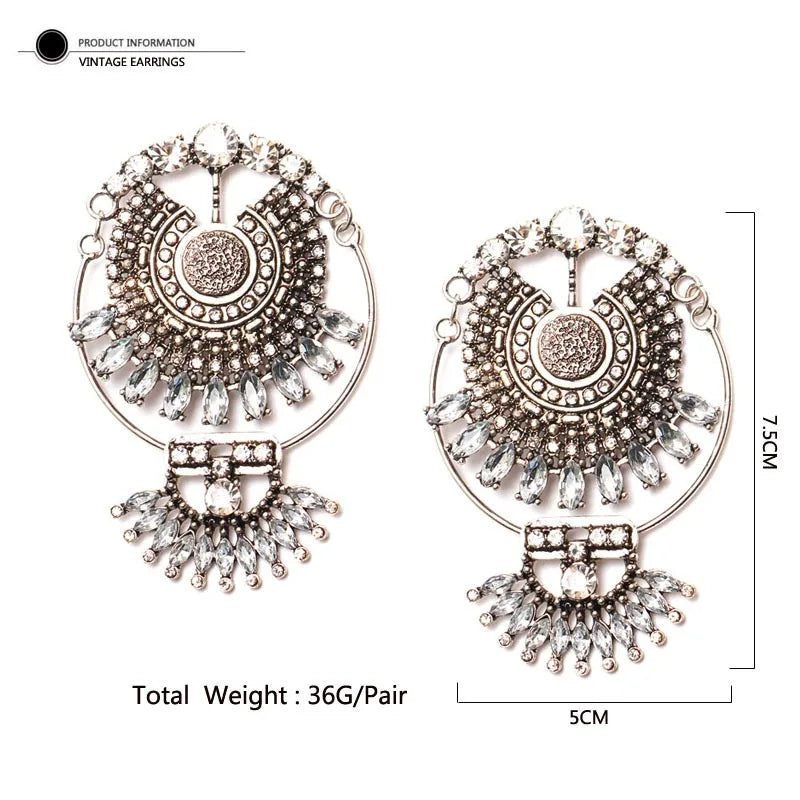 European & American Retro Earrings – High-End Alloy with Crystal Detailing