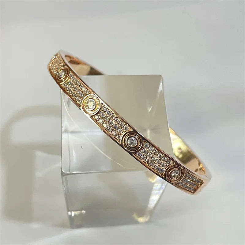 18K Gold Plated Bracelet Ring – 3-Row Zircon Encrusted Bangle