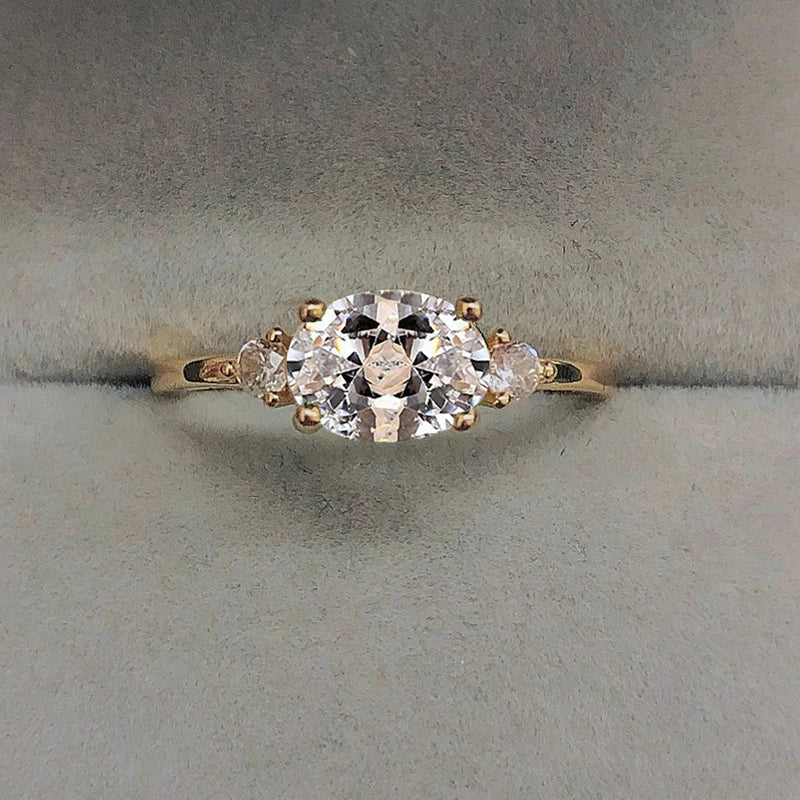 Light Gold Zircon Ring | Simple Oval Wedding & Friendship Jewelry