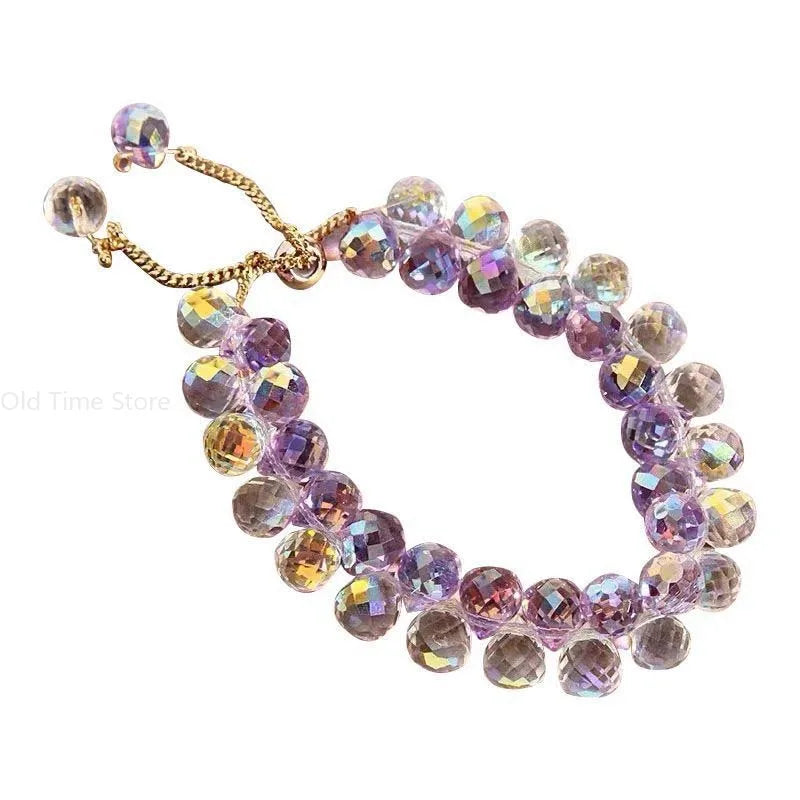 Handmade Charm Bracelet – Brilliant Zircon & Purple Crystal Beads