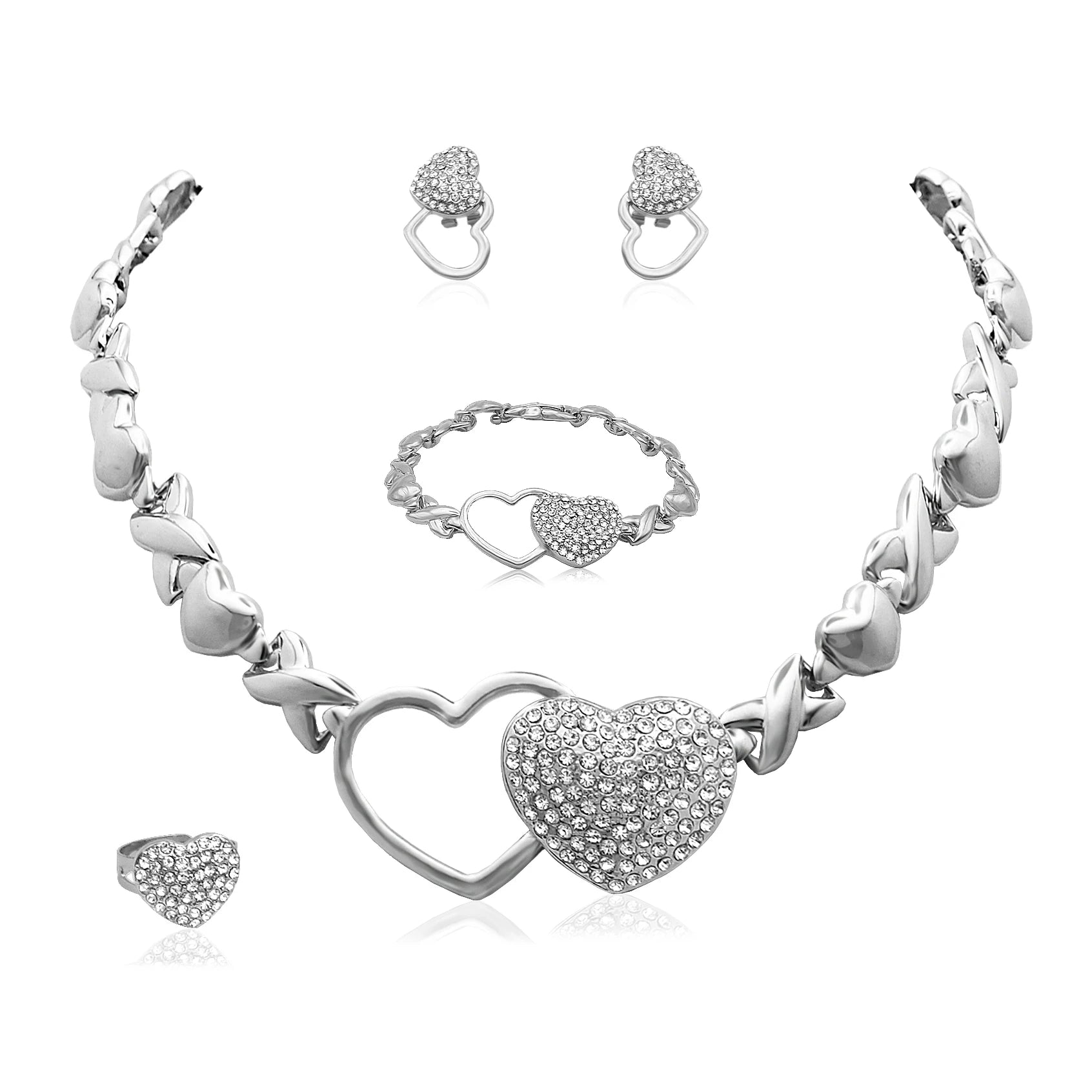 XOXO Heart Jewelry Set – Elegant Necklace & Earrings for Women
