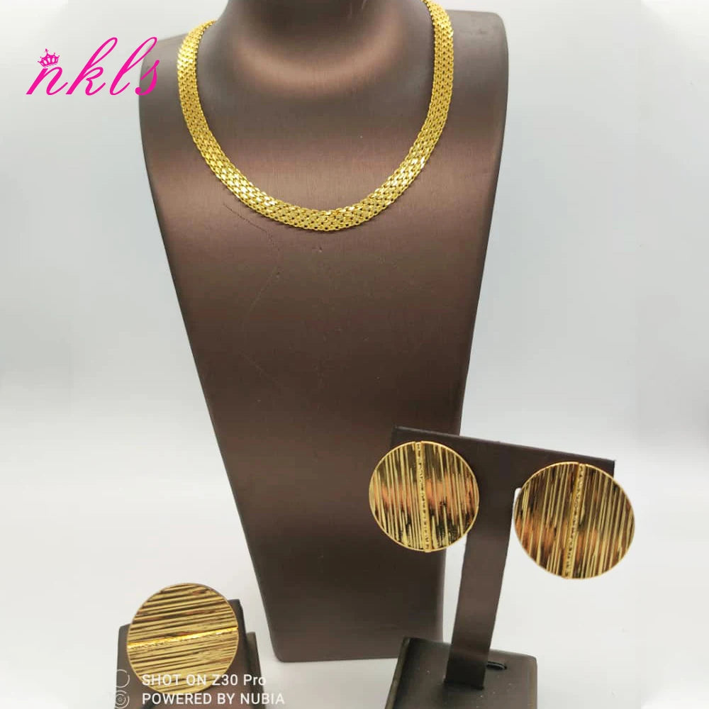 Classic African Jewelry Set – Gold Tone Chain, Earrings & Ring for Special Occasions
