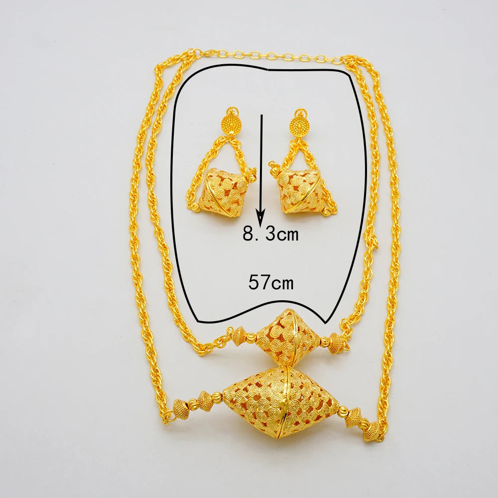Luxury Dubai Bridal Jewelry Set – Gold Color Necklace & Earrings for Weddings 2025