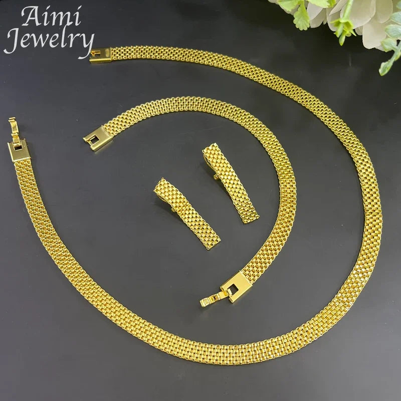 Italian Jewelry Set – 18K Gold Plated Necklace, Earrings & Bracelet