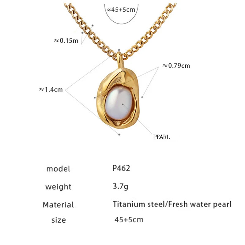 Luxury Pearl Inlaid Necklace – Stainless Steel Cuban Chain for Women