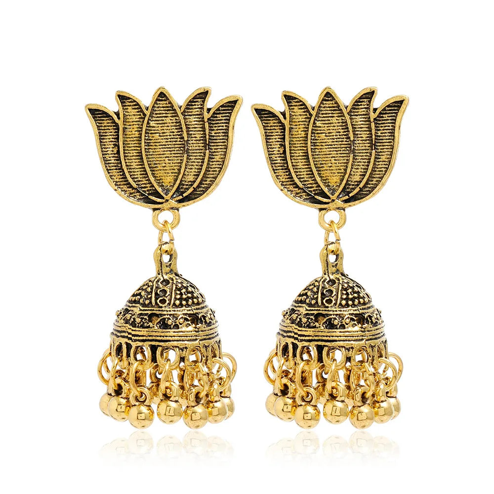 Indian Style Tassel Earrings | Retro Carved Bead Jhumka Jewelry