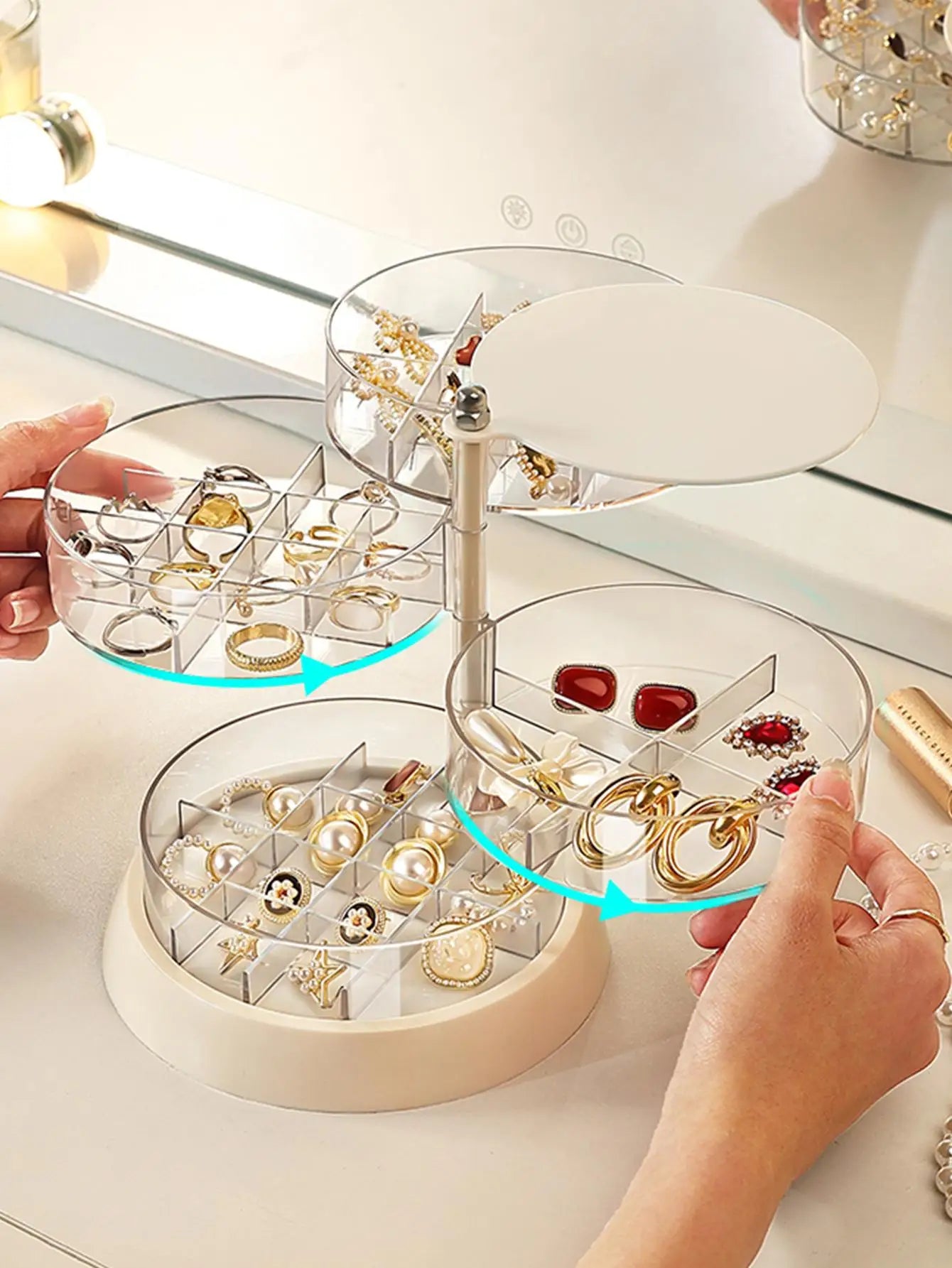 Transparent Rotating Jewelry Box | Multi-Layer Storage for Earrings & Necklaces