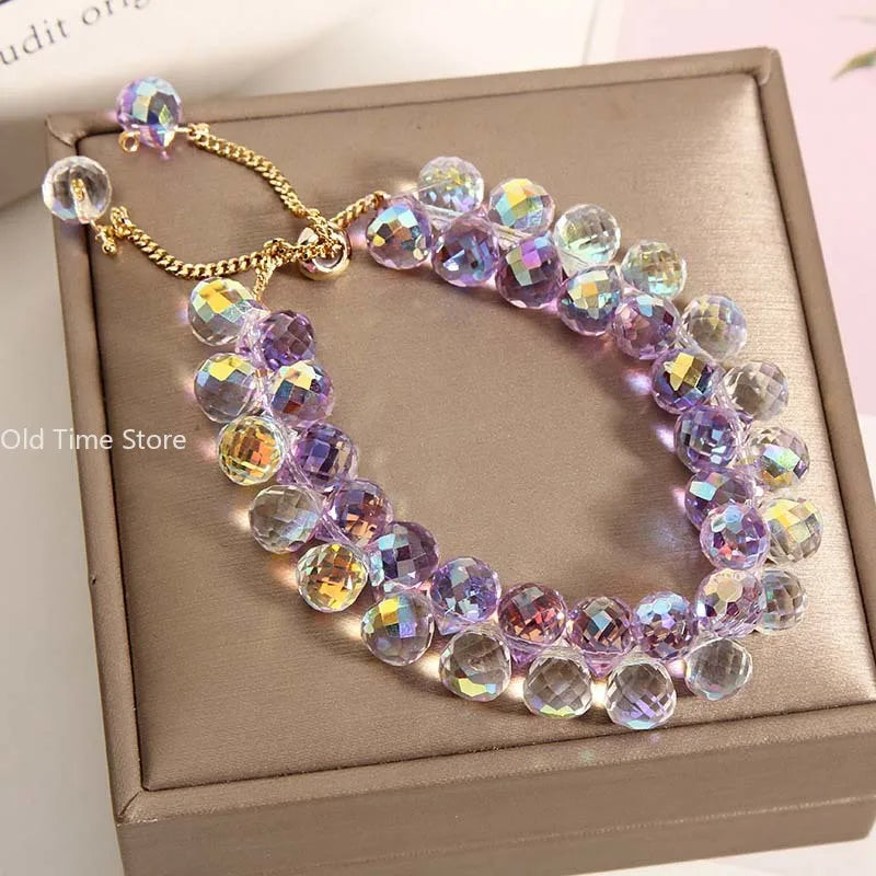 Handmade Charm Bracelet – Brilliant Zircon & Purple Crystal Beads