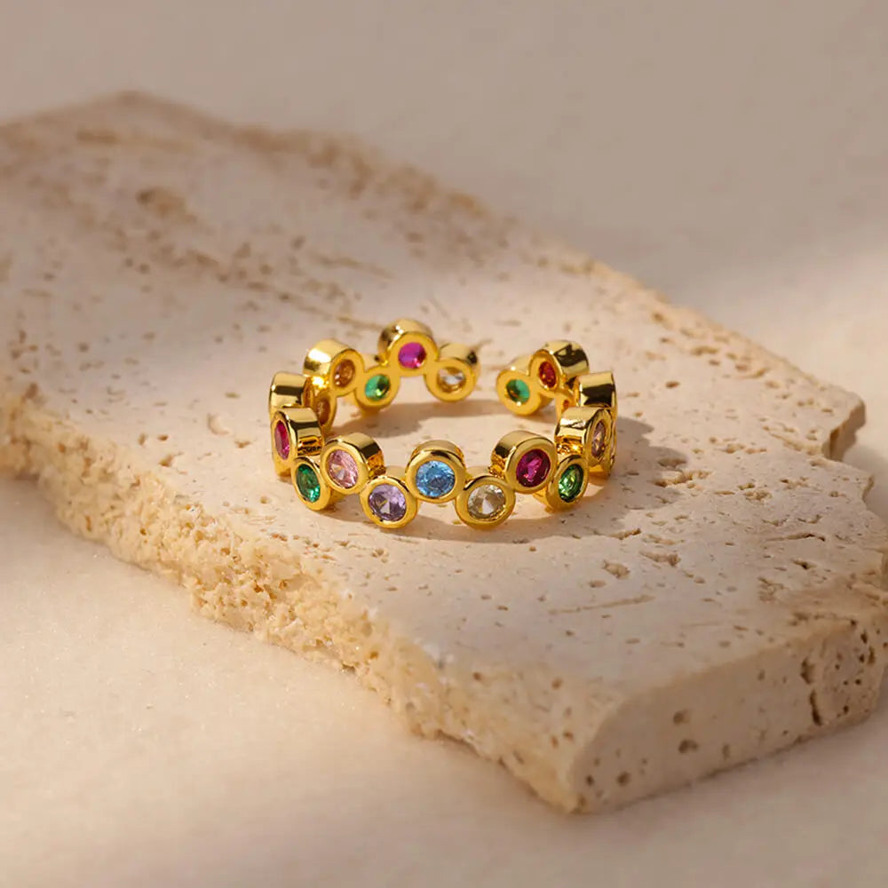 Women’s Adjustable Ring – Colorful Gold Stainless Steel Jewelry